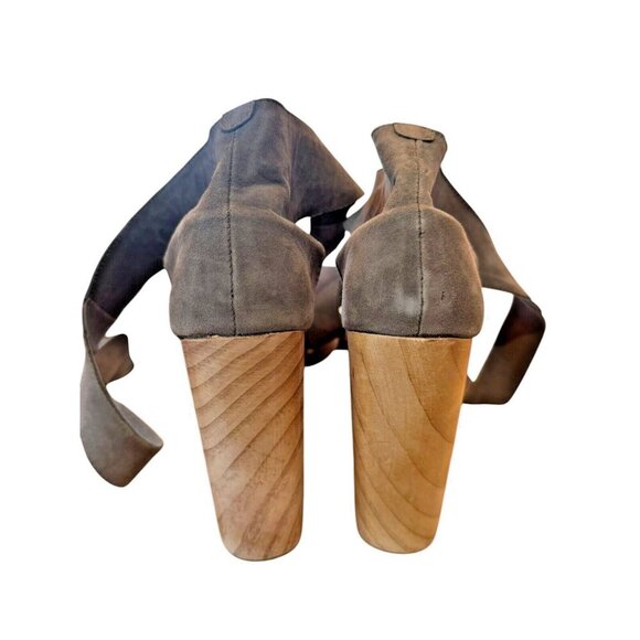 Free People Platform Heels Wood Open Toe Ankle Wrap Gray Suede Size? - Picture 5 of 6